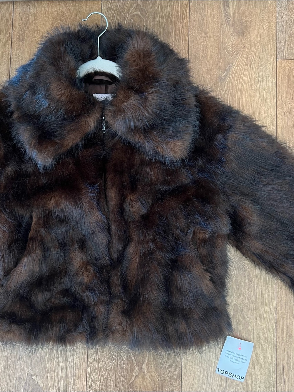 Topshop Dark Brown Faux Fur Zip Jacket XS US 0–2 - Picture 8 of 12